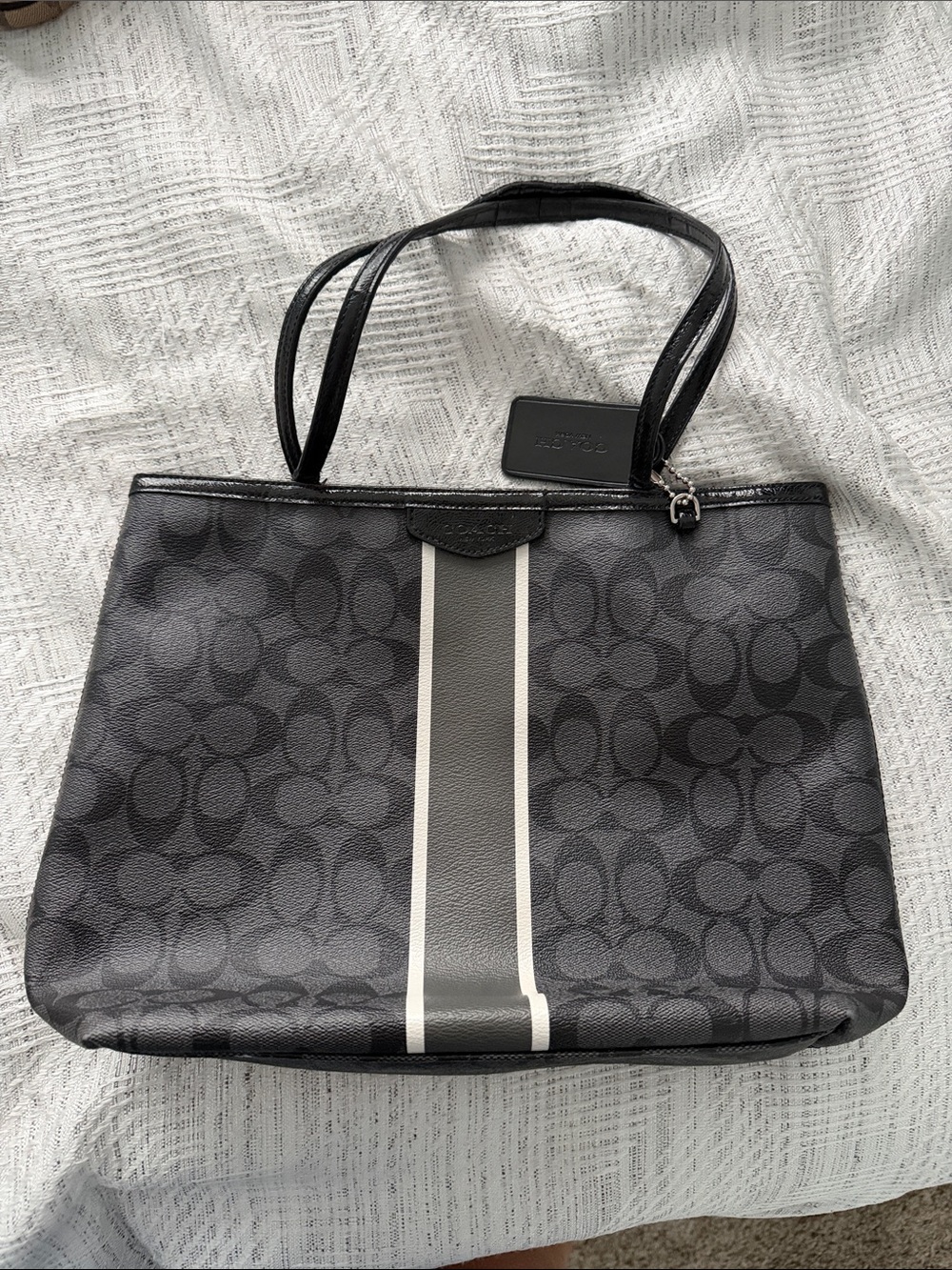 Coach Black/Gray Signature Stripe Tote